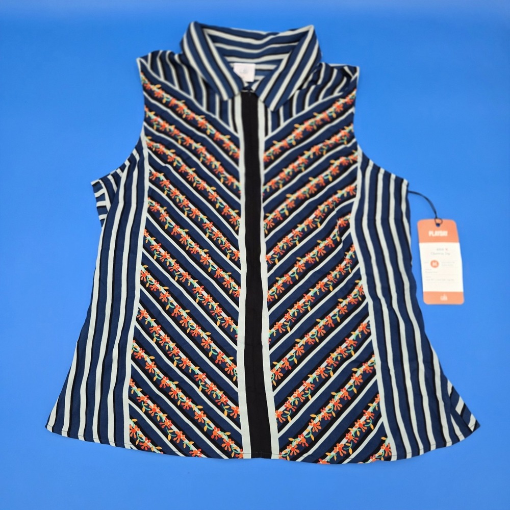 NWT~Cabi # 6318 Blue, Orange,  "Chevron Top"‎ SPRING 2023 Women's Medium